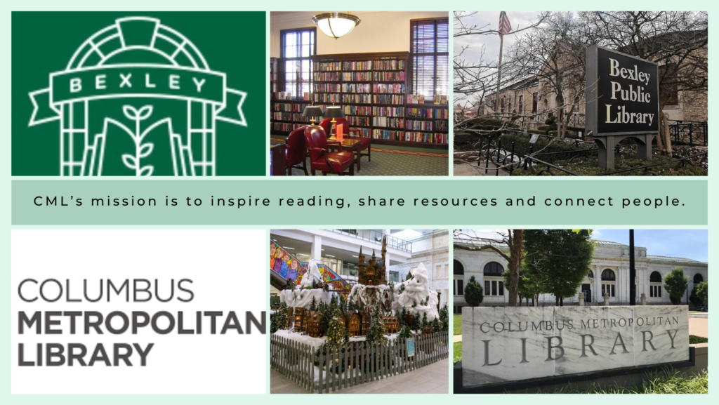 Bexley Public Library and Columbus Metropolitan Library logo and images