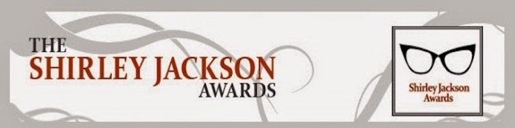 Shirley Jackson Awards banner with the title and a book frame with black cat eye glasses.