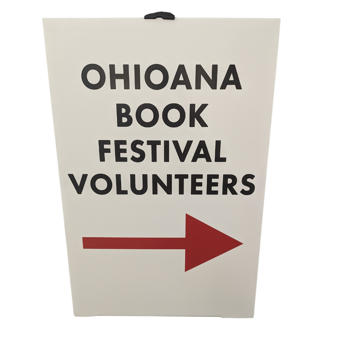 Ohioana Book Festival 2024 volunteer sign.